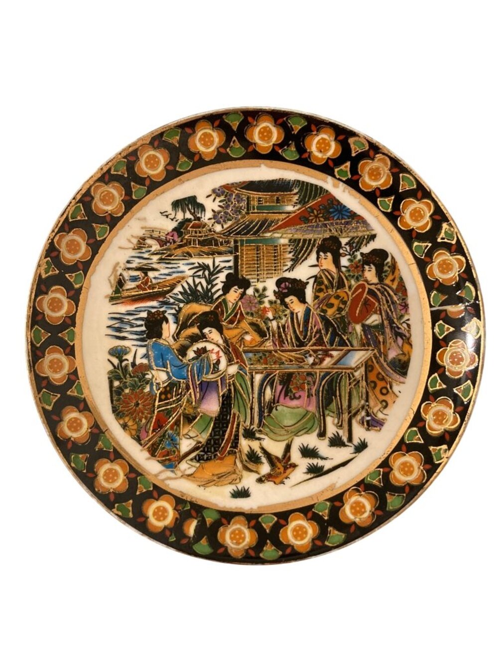 Vintage Japanese Decorative Plate Women In The Garden
